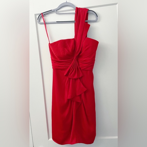 BCBGMaxAzria Palais One Shoulder Dress Women 4 Red Mini Chic Cocktail Prom Party - Picture 3 of 9